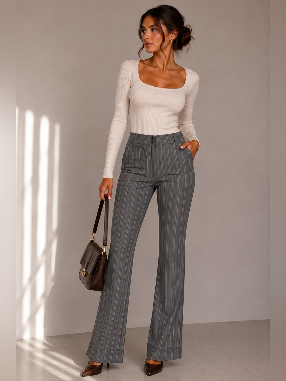 Striped gray dress pants